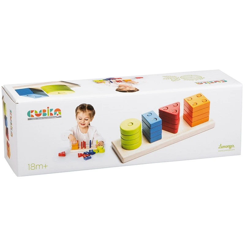Cubika欧洲进口木质图形颜色分类配对积木玩具早教益智拼装