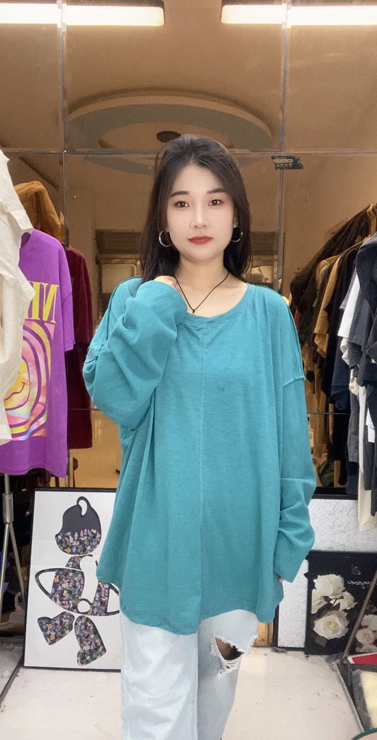 外贸大码纯棉洗水工艺158长袖