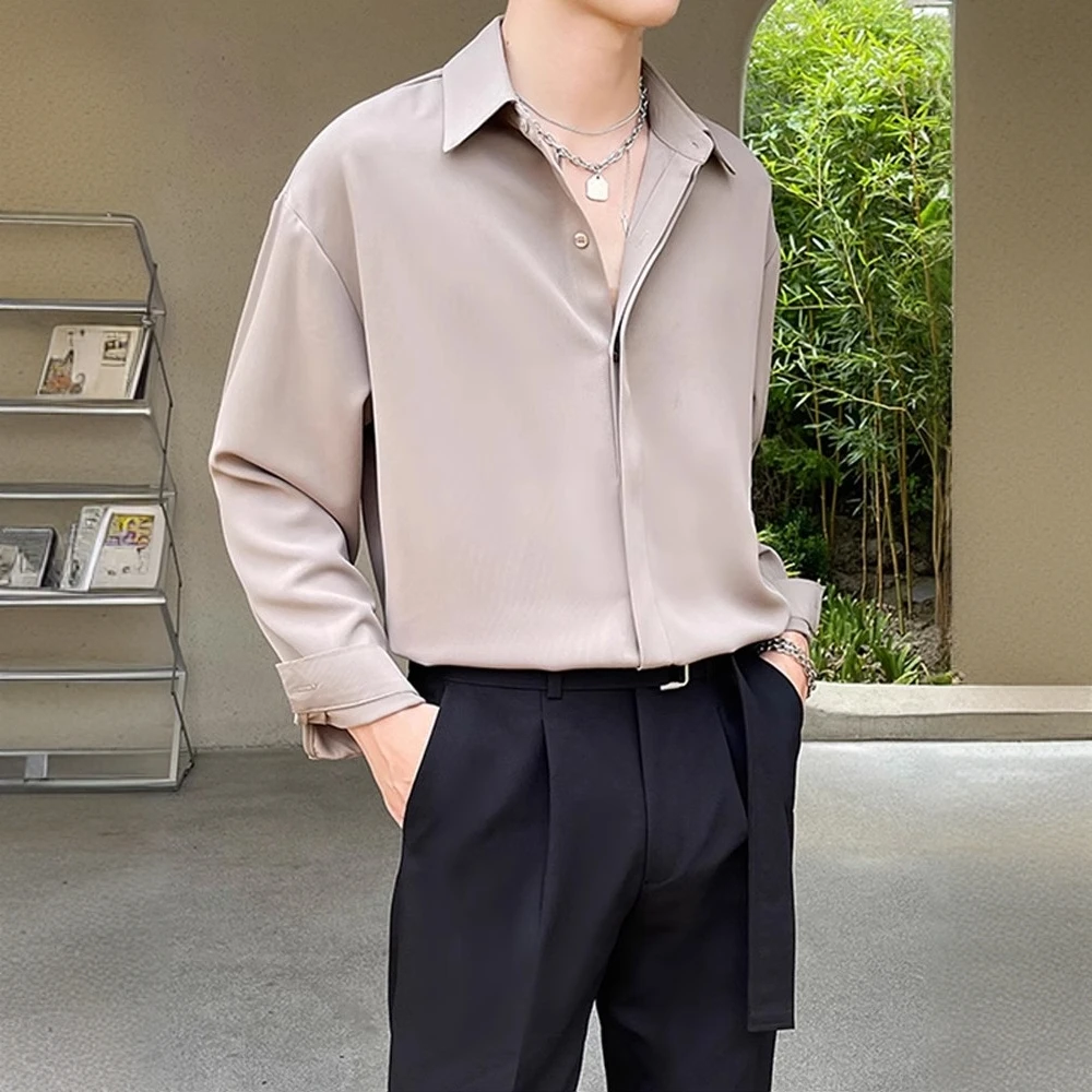 莱蒙璀轻熟风长袖衬衫男春秋季免烫高级垂感纯色白衬衣韩版潮流