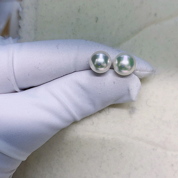 海水珍珠耳钉8-8.518K金镶嵌