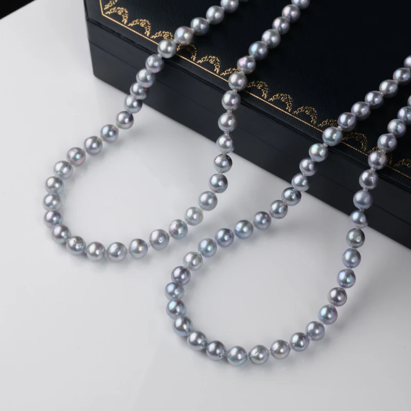 海水真多麻圆巴珍珠项链8-9mm强光百搭时尚925银镶嵌*多样性发一