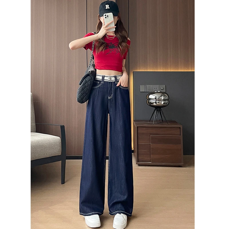 少许现货·巨百搭~高品质·不掉色 阔腿牛仔裤宽松加长S3399