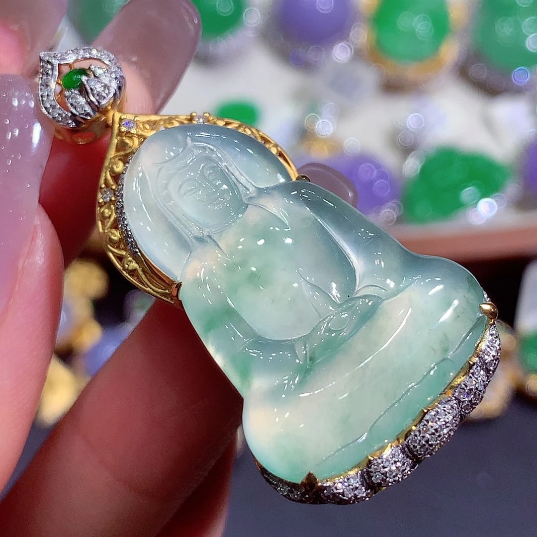 翡翠18K金镶嵌吊坠(不含链)