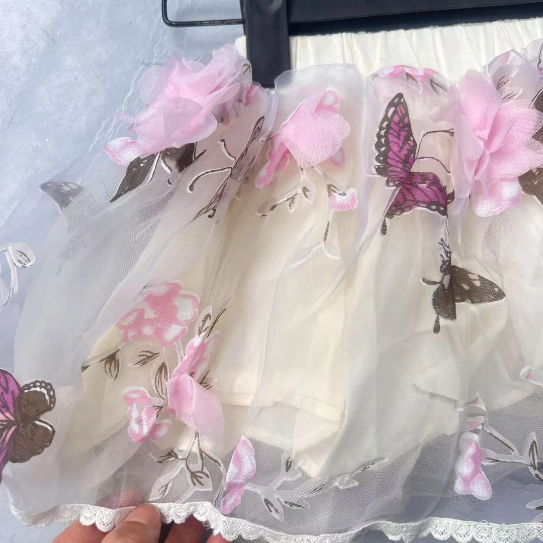 立体花朵公主裙绣花蕾丝网纱裙女童超仙蓬蓬裙