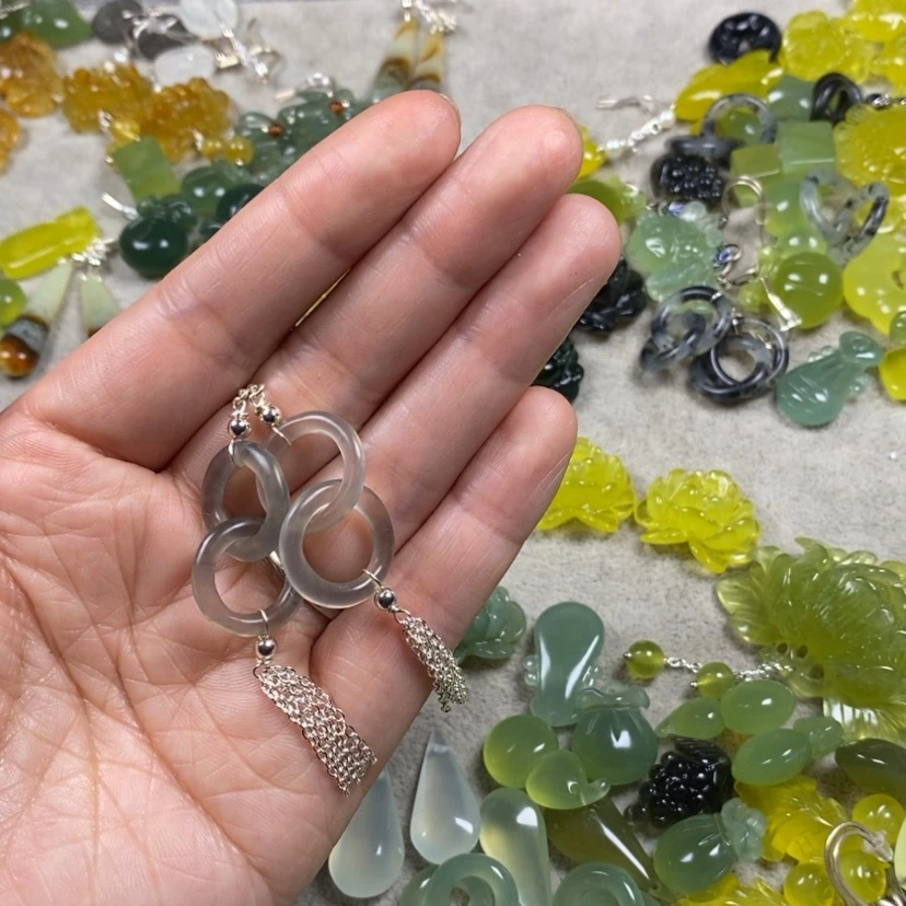 【闪购商品】蛇纹石玉挂件耳饰耳环项链未镶嵌