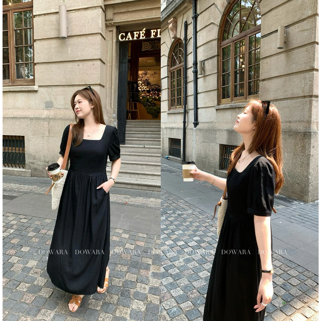 现货大婉酱微胖定制【黑天鹅】法式连衣裙女夏季收腰别致长裙8141D