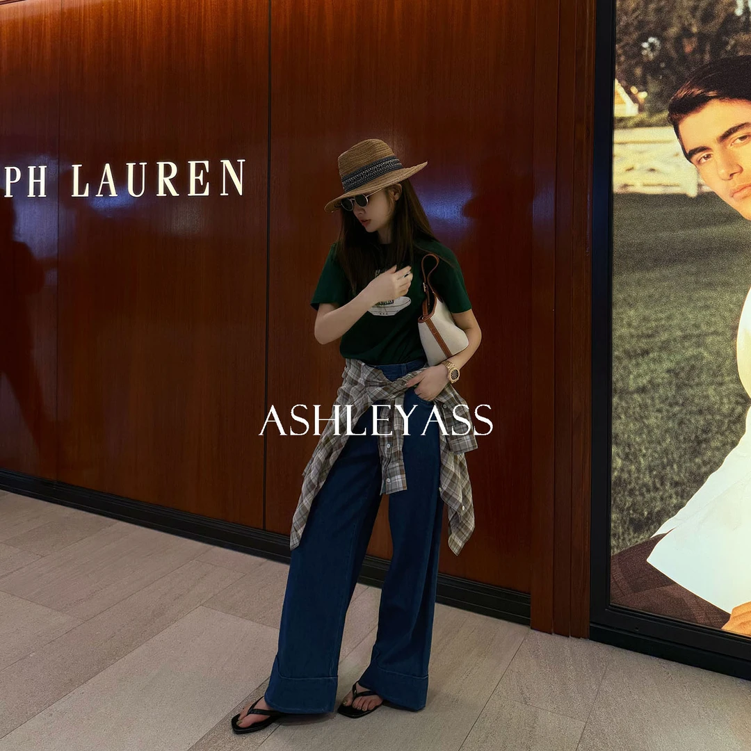 【ASHLEYASS】“瑰丽牛仔”金色红古铜撞色YKK拉链牛仔裤LSK250512W