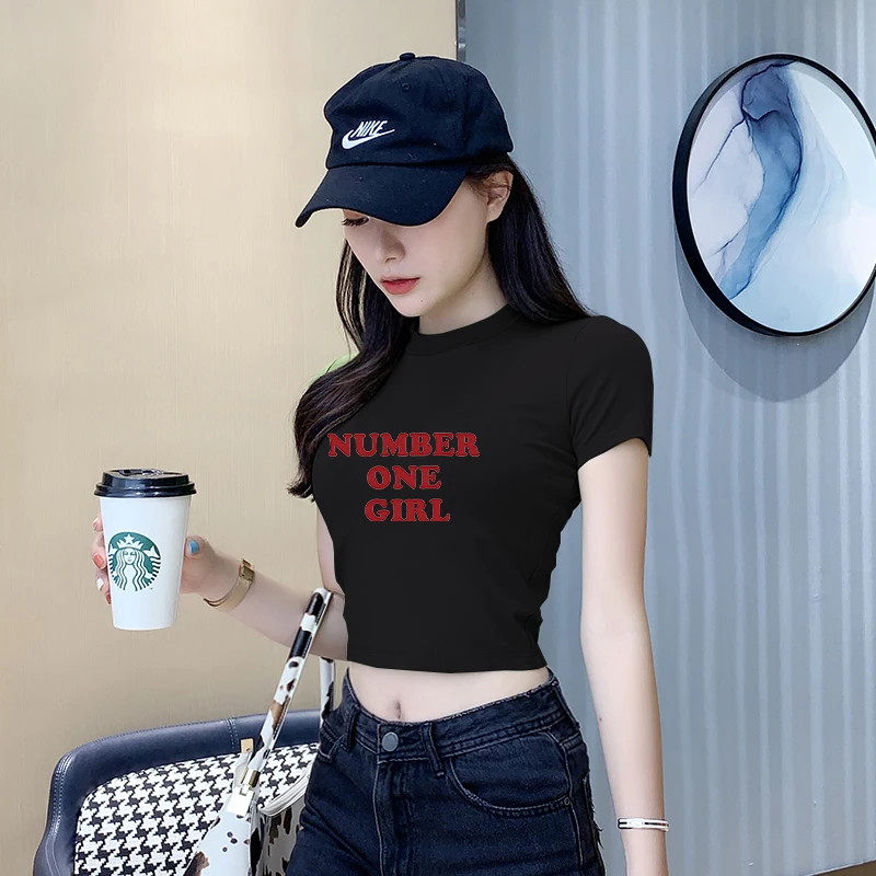 短袖t恤女夏季 2025新款高腰短款露脐紧身辣妹纯欲洋气独特漂亮