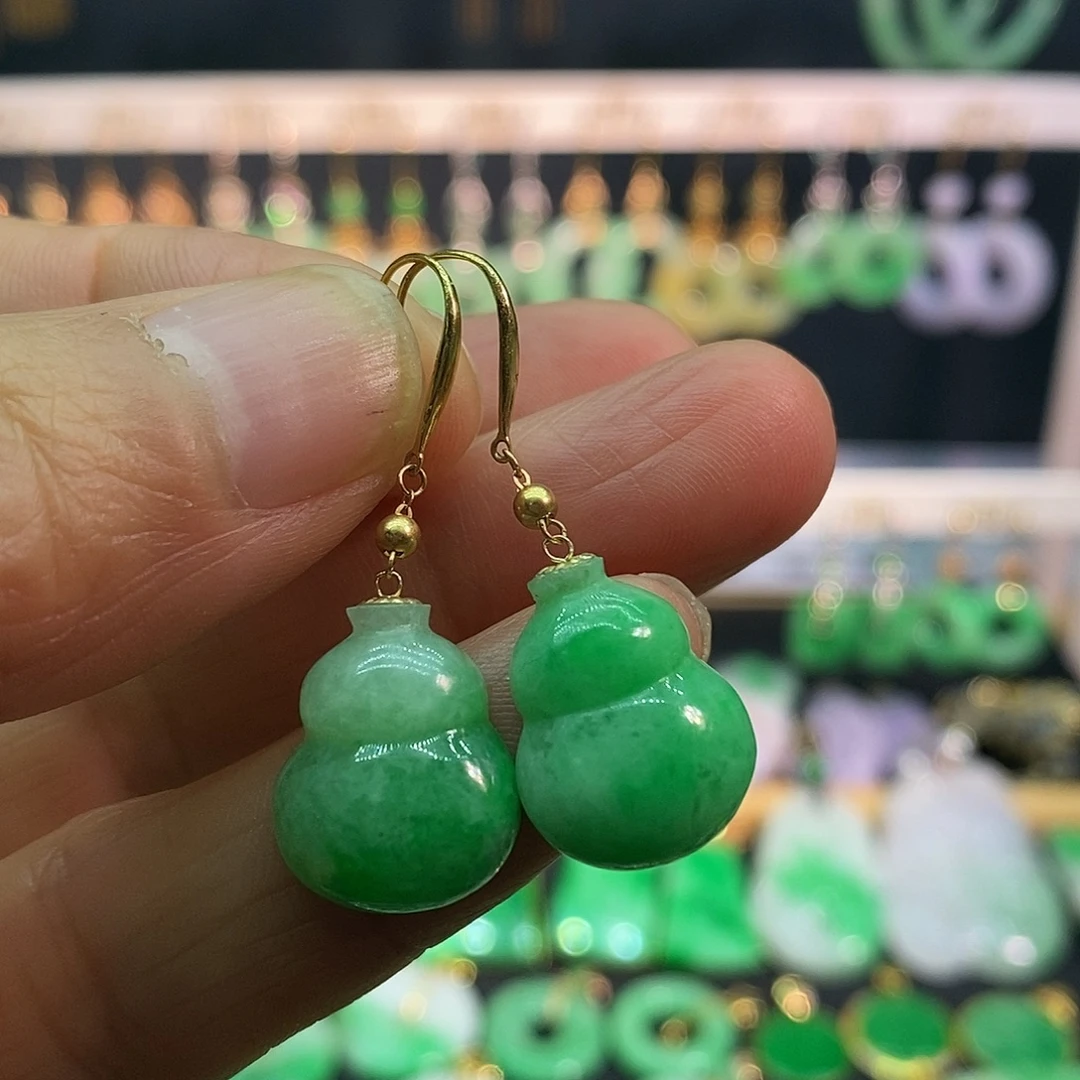 翡翠18K金镶嵌耳饰耳饰