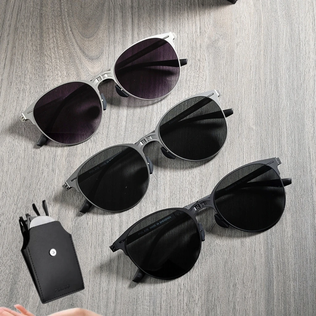 2025新款轻薄折叠椭圆太阳眼镜男不锈钢时尚超轻司机钓鱼复古墨镜