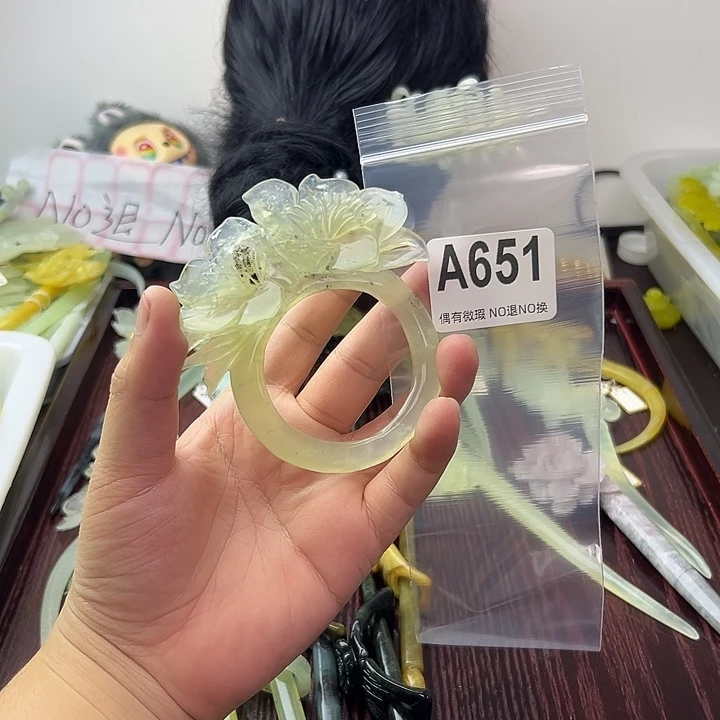 古***香蛇纹石玉合金发饰