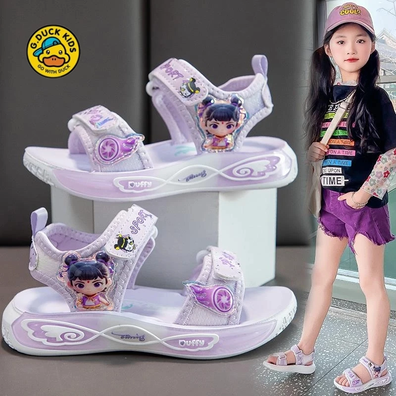 小黄鸭女童凉鞋2025夏季新款软底卡通中大童公主鞋休闲沙滩