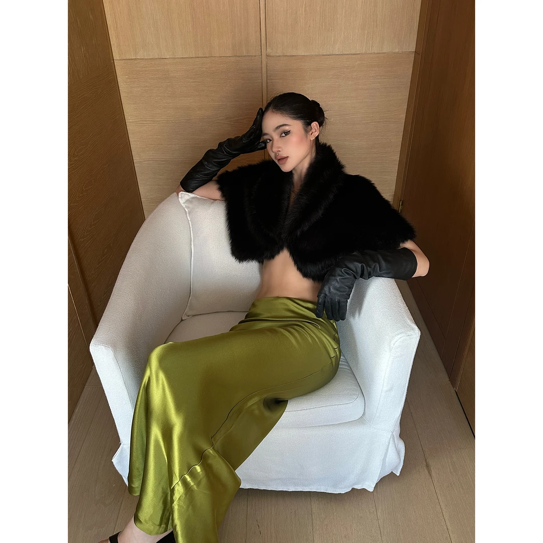 rovente 流光绿影 绿色包臀半身裙女秋季气质修身垂坠感鱼尾长裙