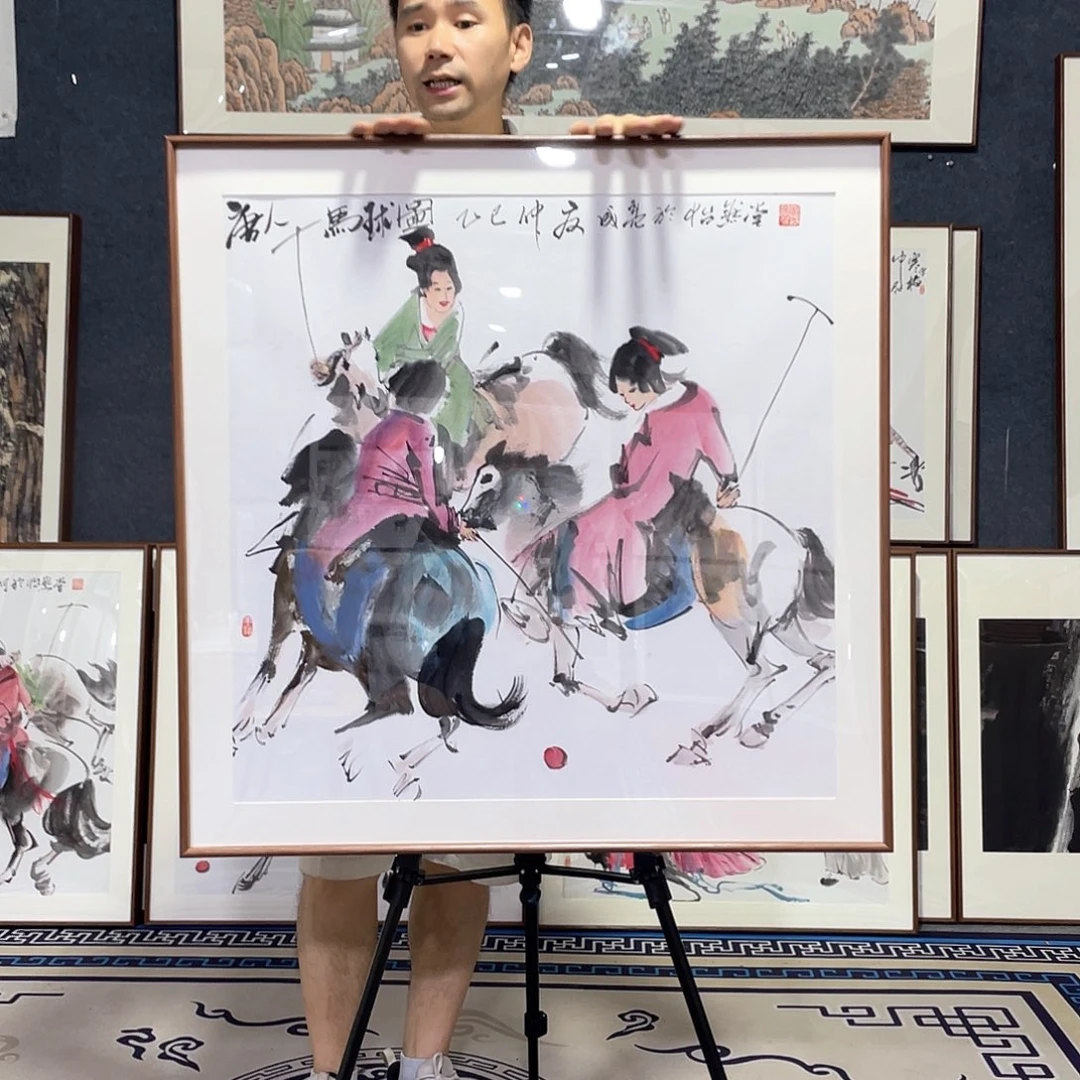 国画手绘画作品带框80-80厘米