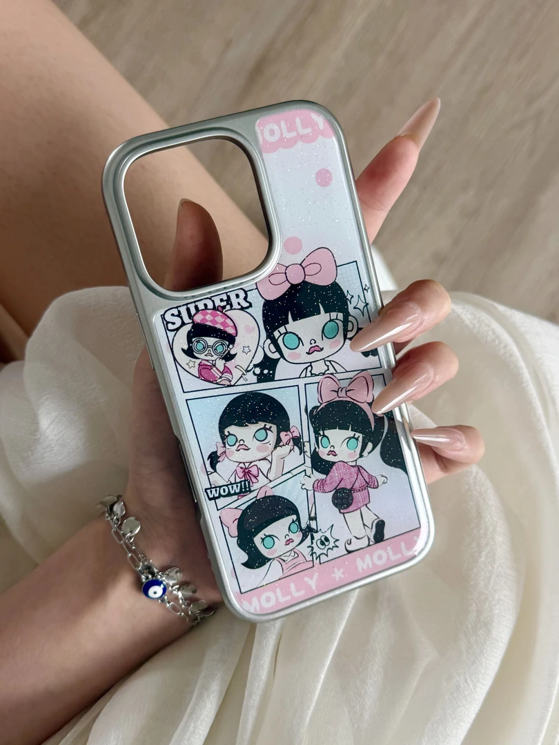 Labubu卡通可爱泡泡玛特滴胶细闪电镀边手机壳适用于16promax少女