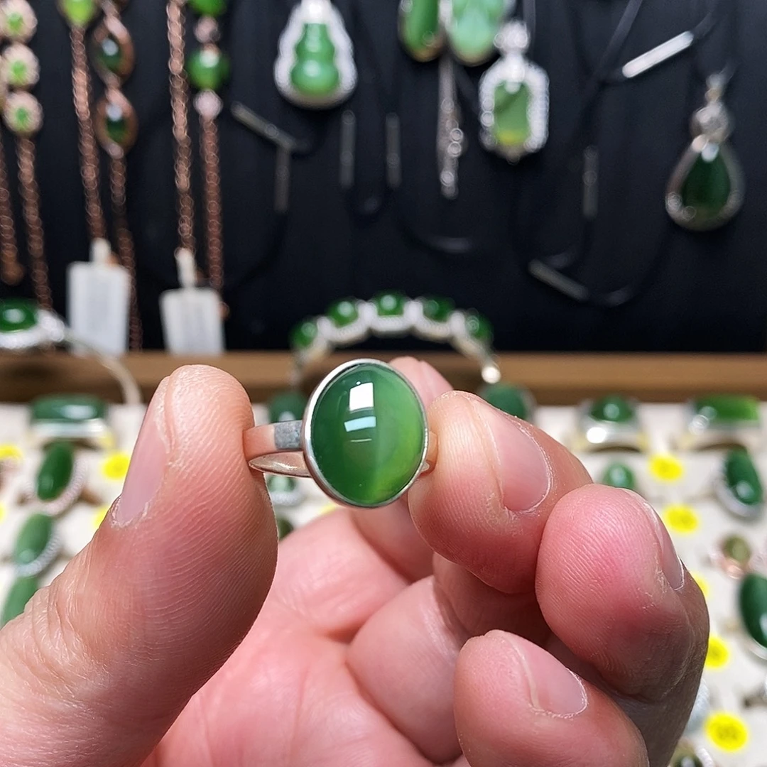 和田玉（碧玉）银S925镶嵌戒指