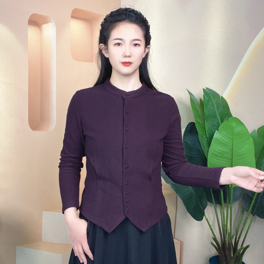 【开衫】2025女士新款衬衫女立领时尚休闲百搭双面绒开扣显瘦小衫