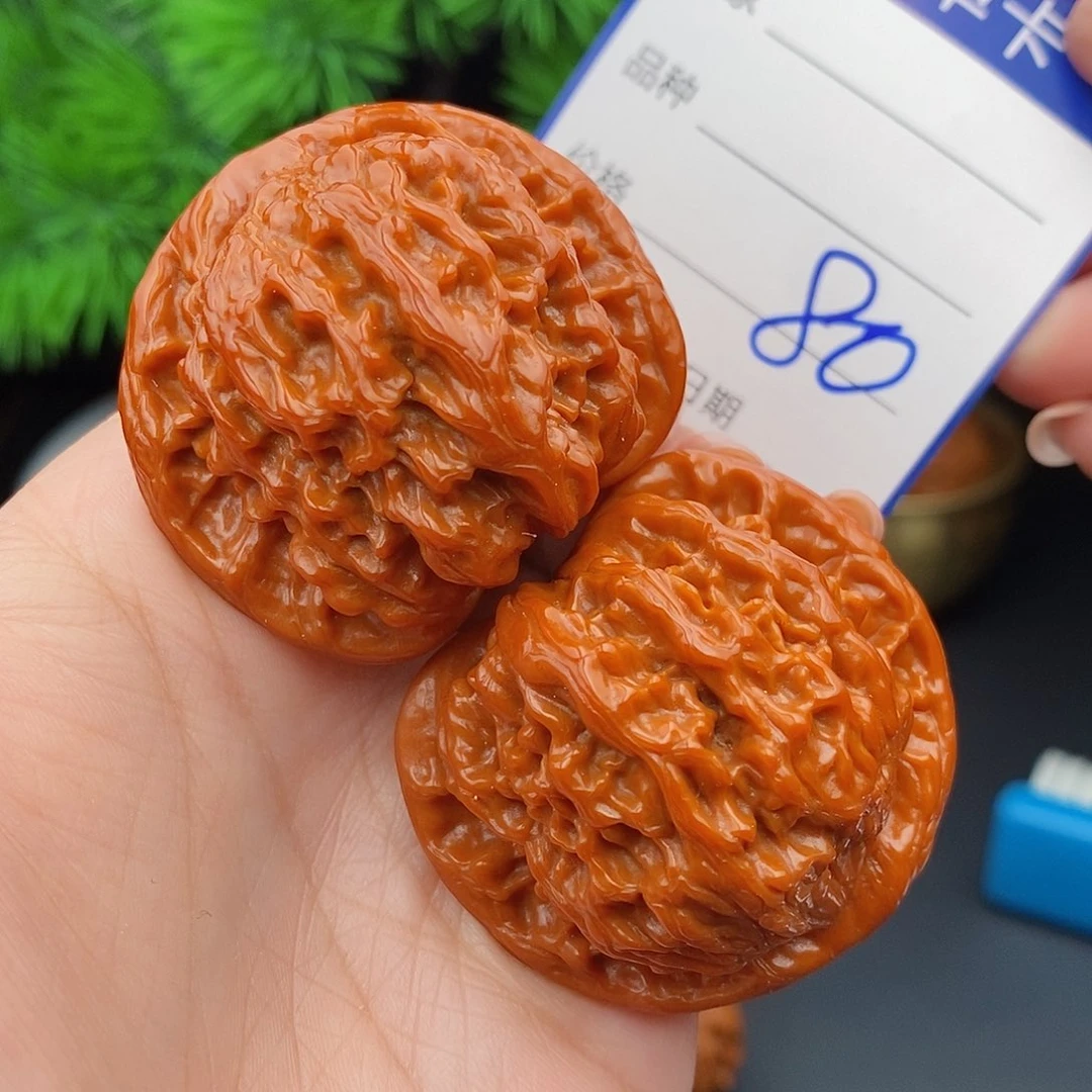 文玩核桃把件44.5红狮子80