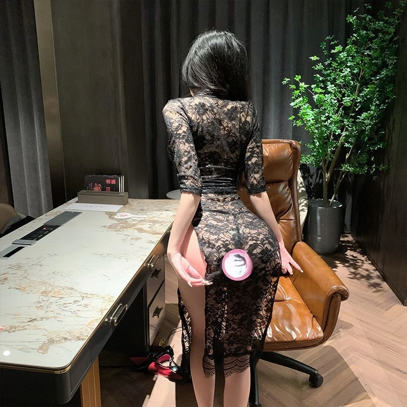 性感大码内衣蕾丝开衩复古旗袍包臀显瘦纯欲制服修身