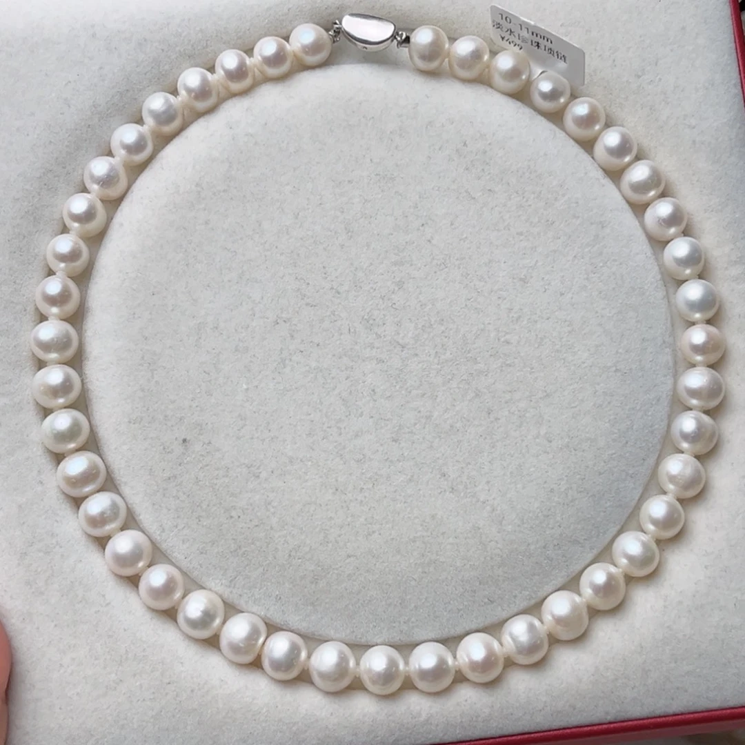颈饰银S925镶嵌淡水珍珠10-11mm无核近圆冷白强光