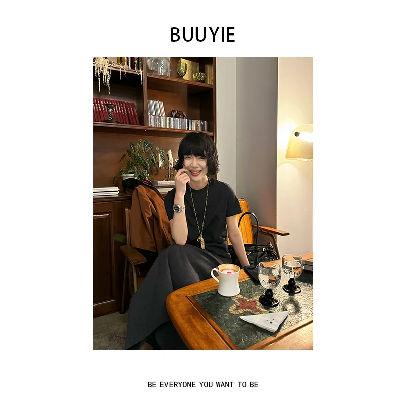 BUUYIE 25SS【清浅】百搭简约正肩圆领短袖T恤 2501082