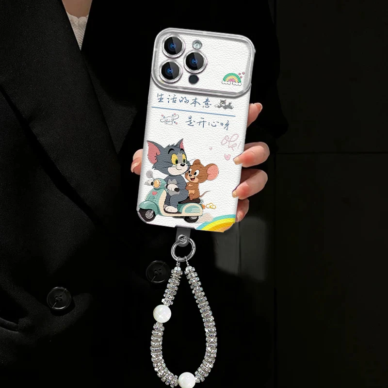 适用【苹果/oppo/华为/vivo/小米】猫和老鼠贴皮电镀大视窗手机壳女