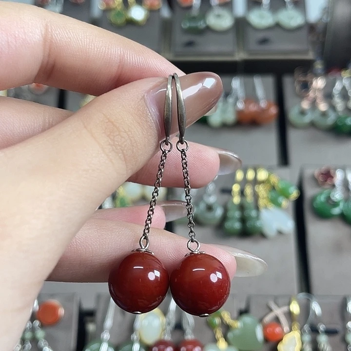 银S925镶嵌耳饰玛瑙/玉髓12左右