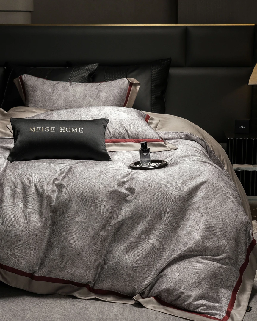 高定轻奢感高冷灰天丝棉四件套保暖被套数码印花四季可用床上用品