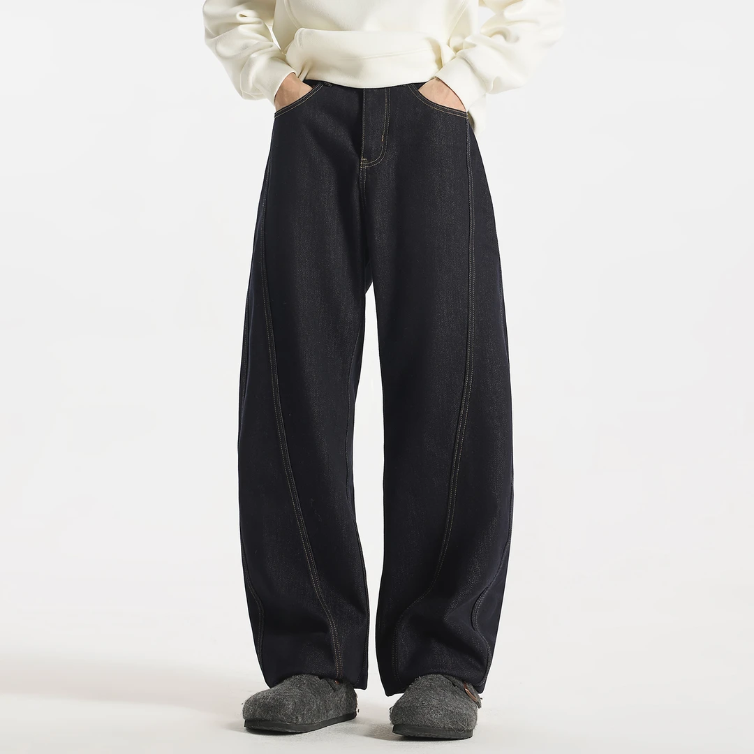 GCCDUPE77『归蓝境』莱赛尔棉分割明线设计棉植绒弯刀直筒牛仔裤