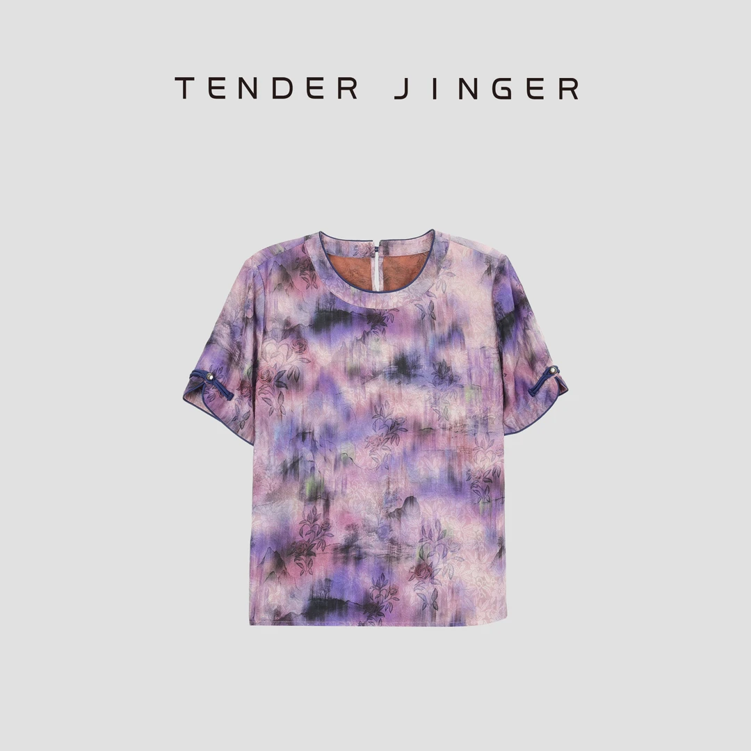 Tender Jinger【黑标】非遗传承三经绞罗印花国风T恤T52LAN30394