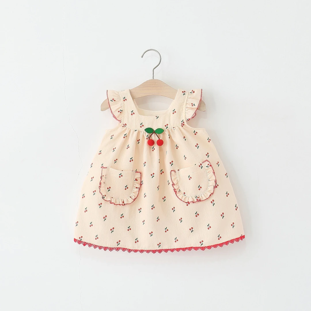 女童连衣裙夏季儿童小女孩碎花樱桃飞袖公主裙子洋气婴儿宝宝夏装
