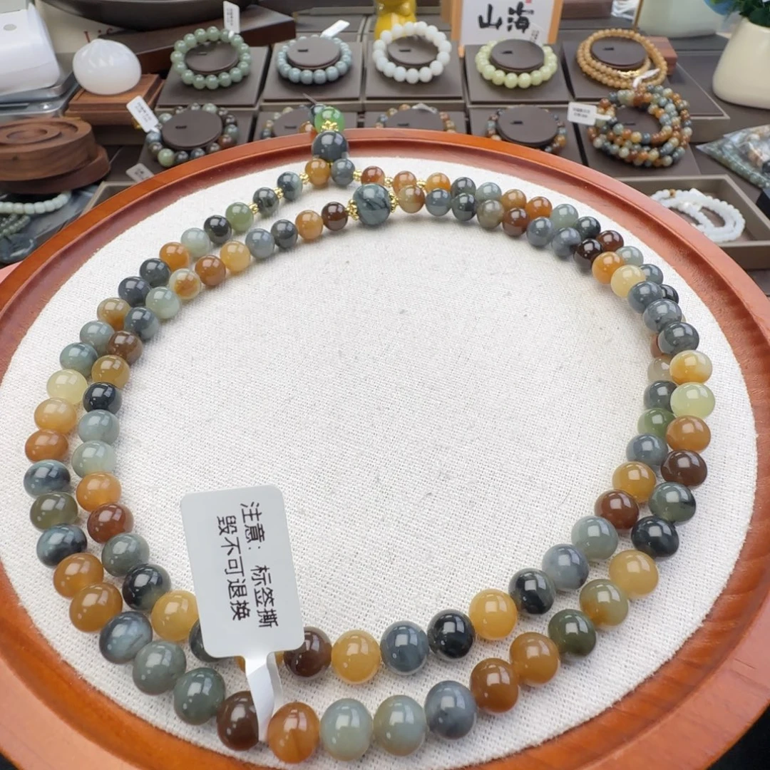 和田玉未镶嵌手链卡8意境楼兰108带3颗顶珠，22