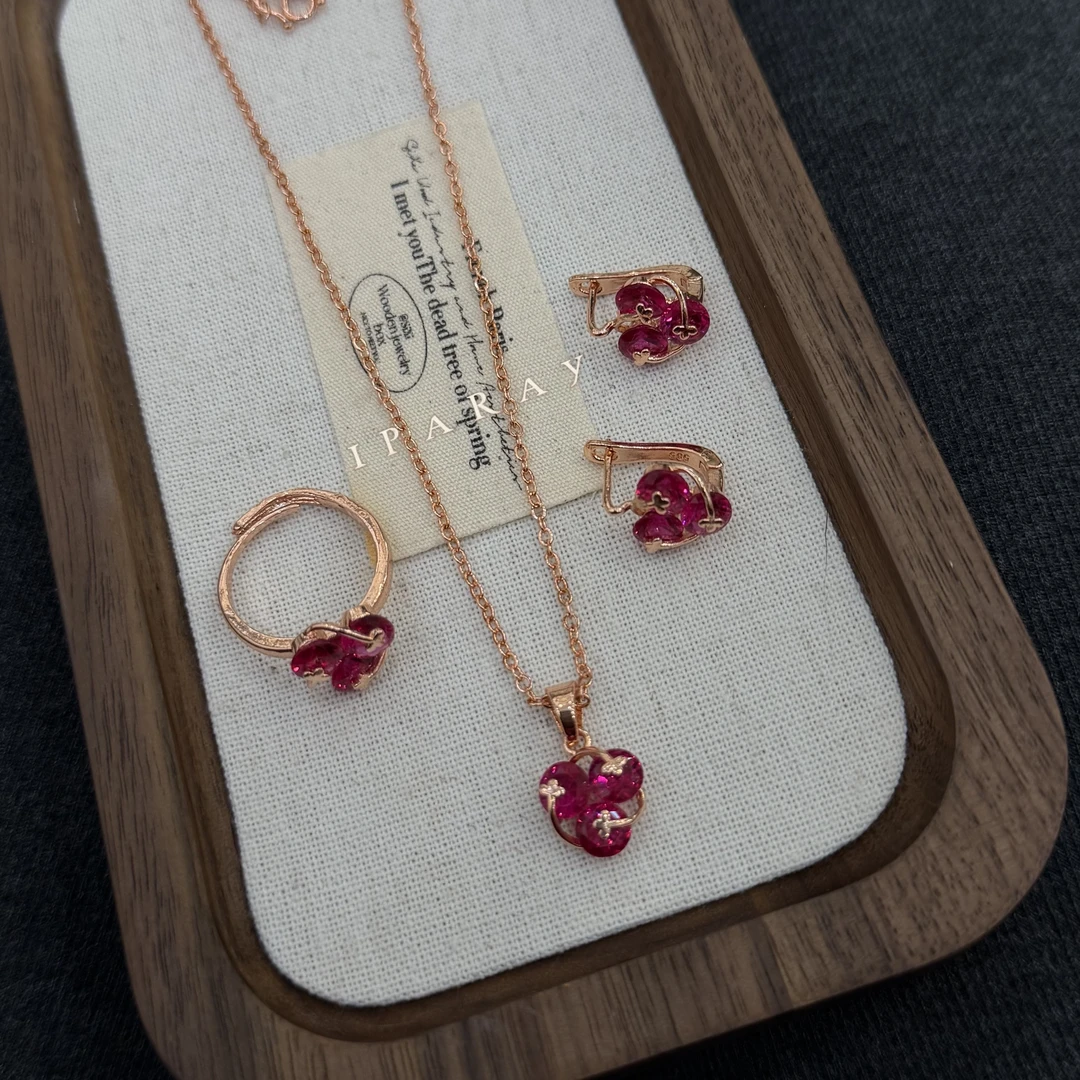 钛钢项链 伊帕尔阿依新款时尚百搭气质玫瑰金色套装 轻奢精致