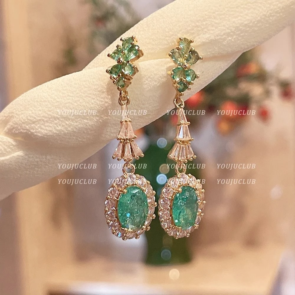 沦陷浪漫~高级感法式复古浅绿仙气质港风耳环日常百搭超显白耳钉