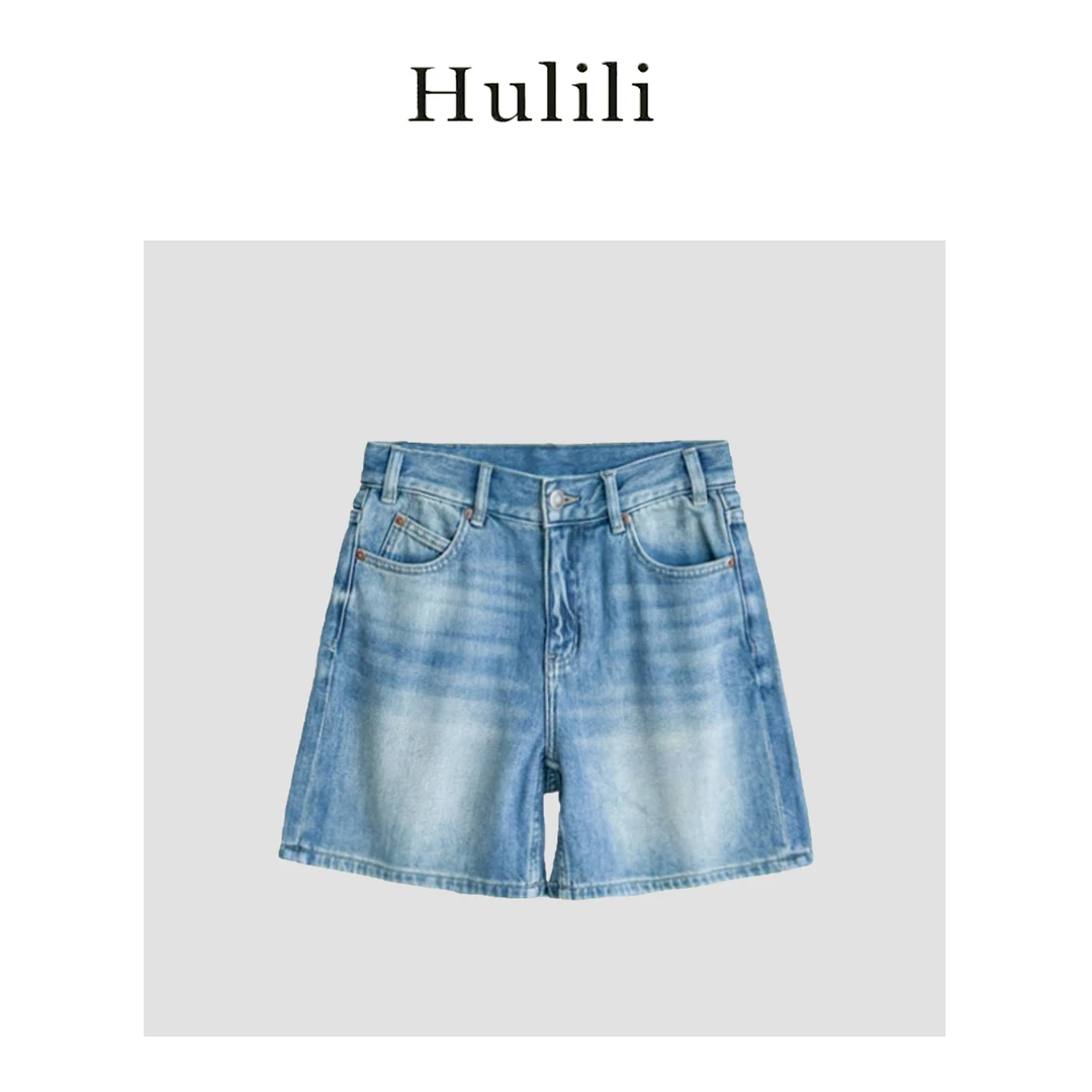 【LiLi】2025夏季新款~时尚休闲百搭怀旧水洗短裤直筒牛仔裤