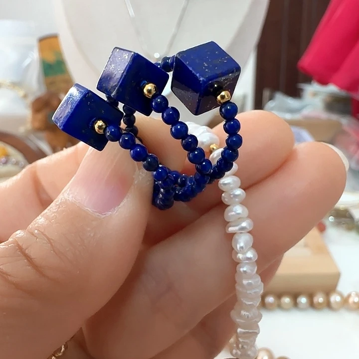 淡水珍珠手绳未镶嵌配件隔珠青金有结构