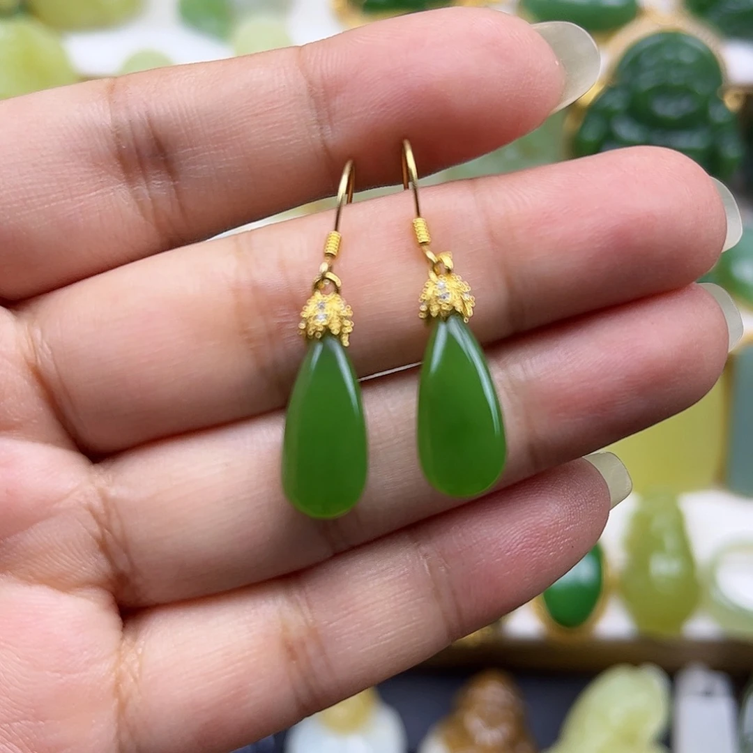 偏***偏和田玉银S925镶嵌耳饰