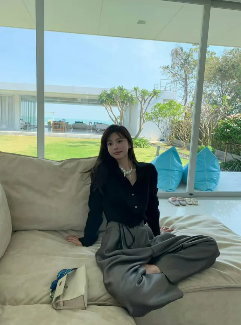 2025早秋新款轻熟风气质短款修身长袖上衣高腰显瘦休闲直筒长裤女