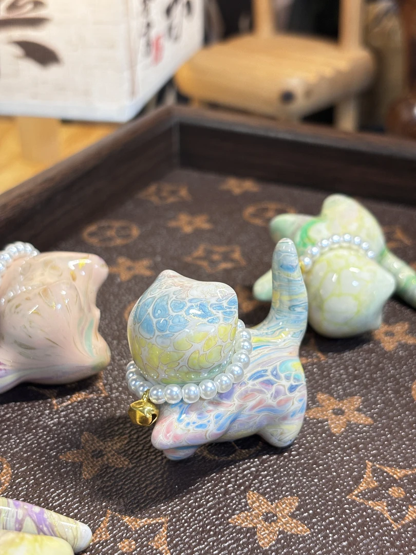 川泽手作/抬脚猫5cm/非遗大漆手工艺品/摆件/手机链/车挂件