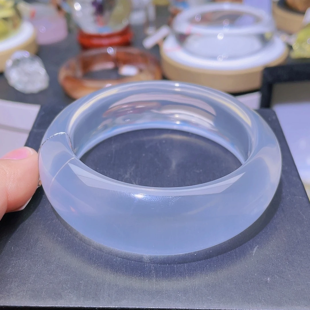 水晶手镯未镶嵌天然荔枝冻体奶白晶手镯