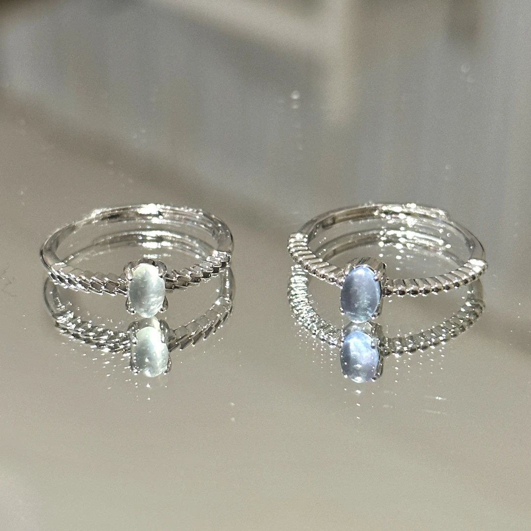 SG1763-［蛋镶戒指］葡萄石海蓝宝戒指合金可调节均有瑕多样发