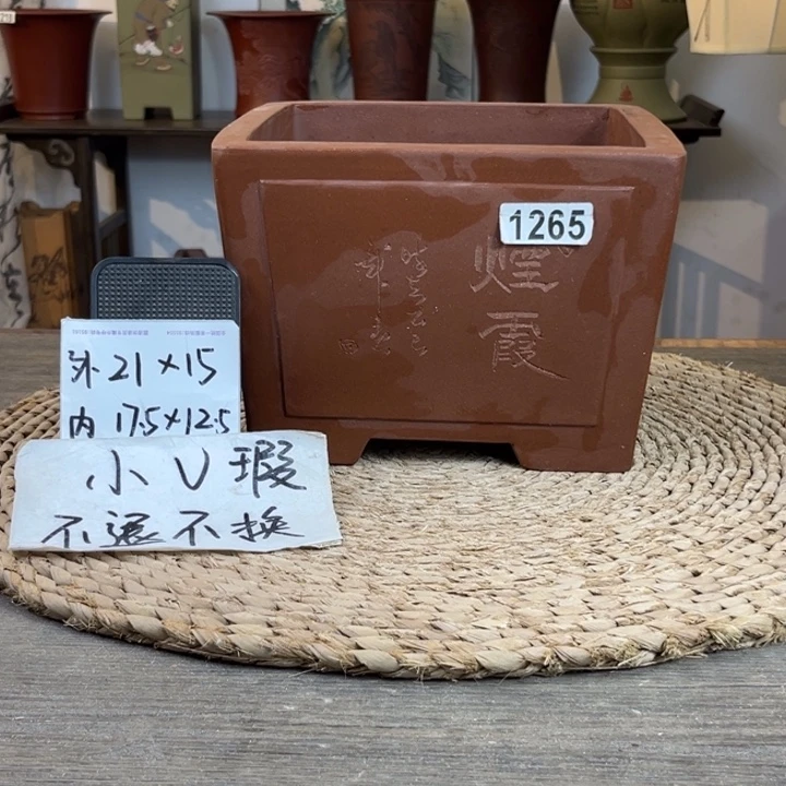 花盆紫砂  微微瑕紫泥刻绘奎面一颗印1265