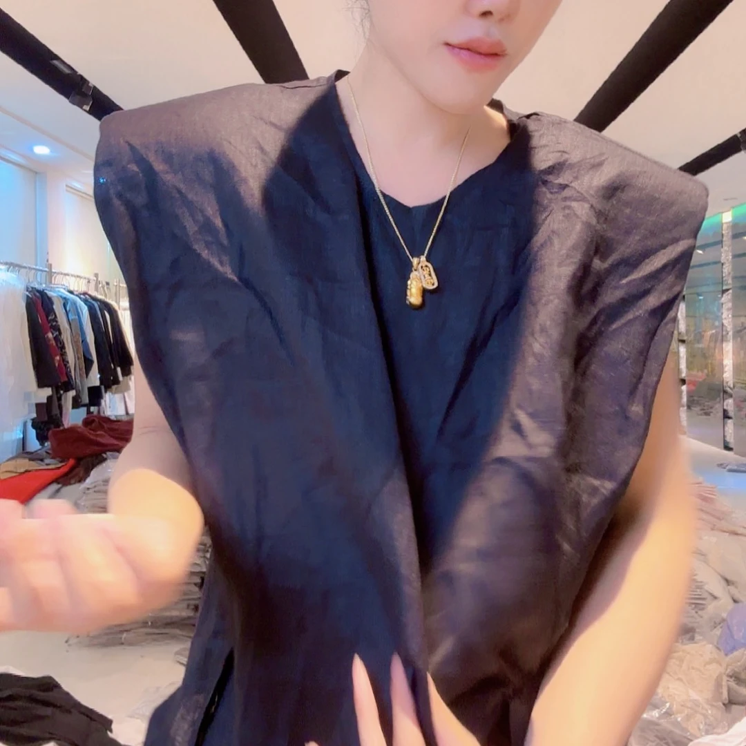 里安家亚麻黑色上衣长款