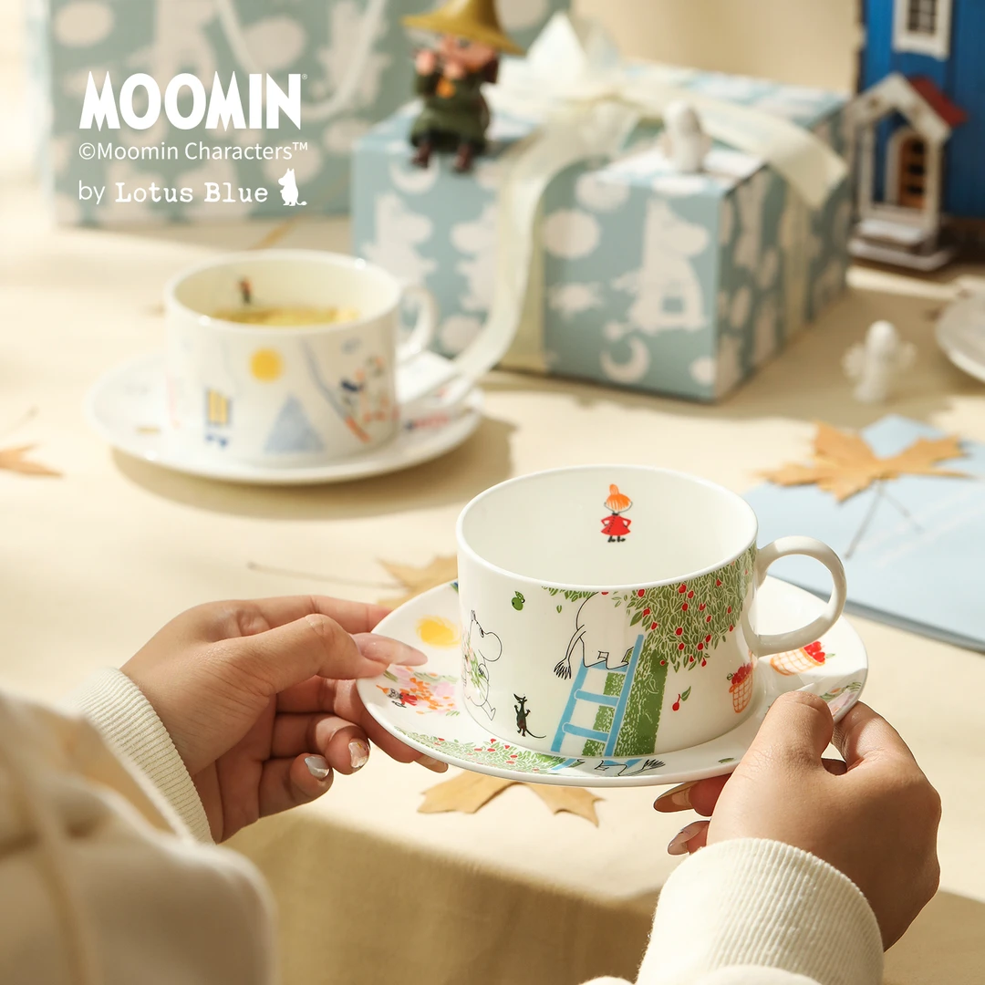 蓝莲花moomin姆明水杯咖啡杯马克杯骨瓷杯碟礼盒高颜值轻奢高级感