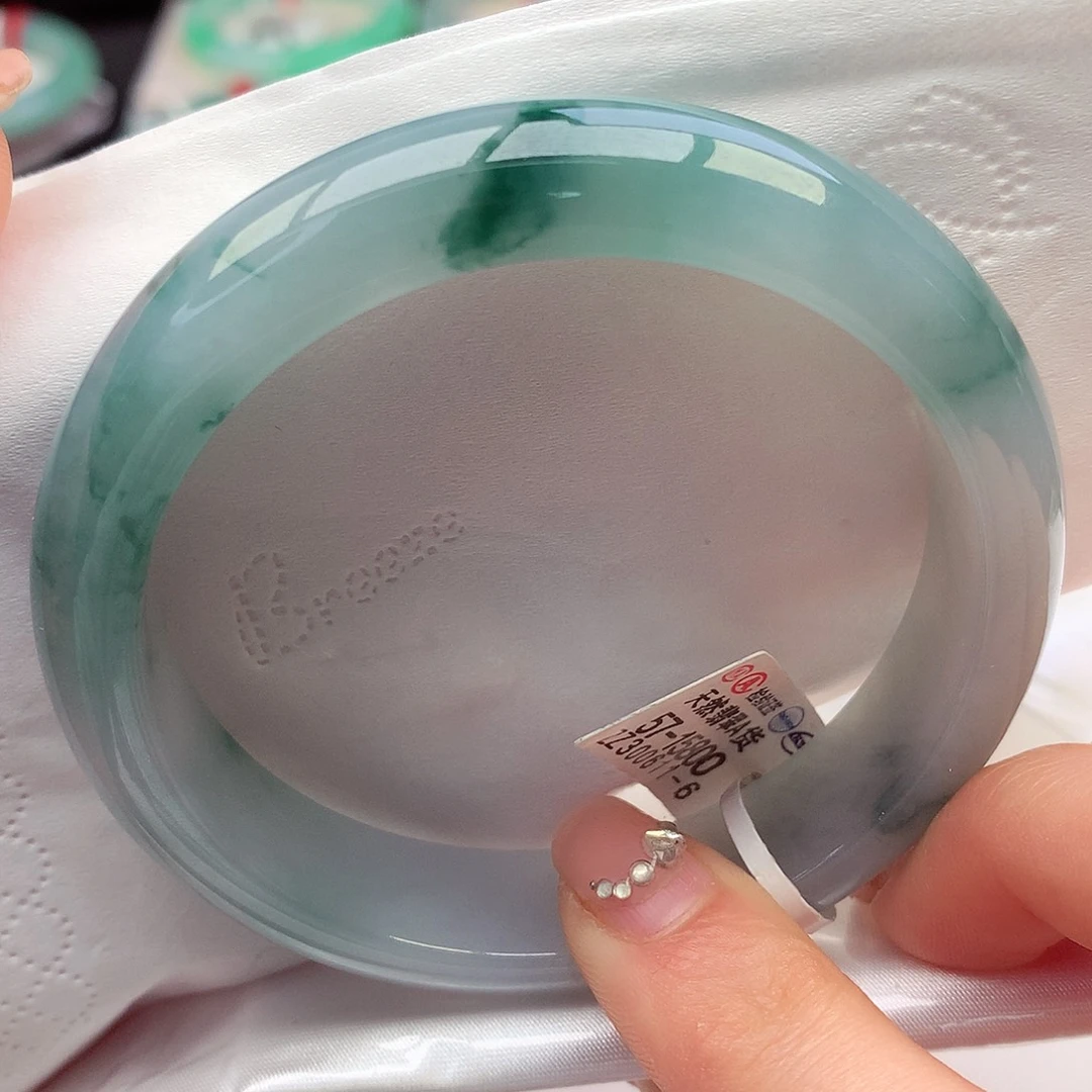 翡翠手镯未镶嵌天然翡翠57-58胶底飘蓝花高级款