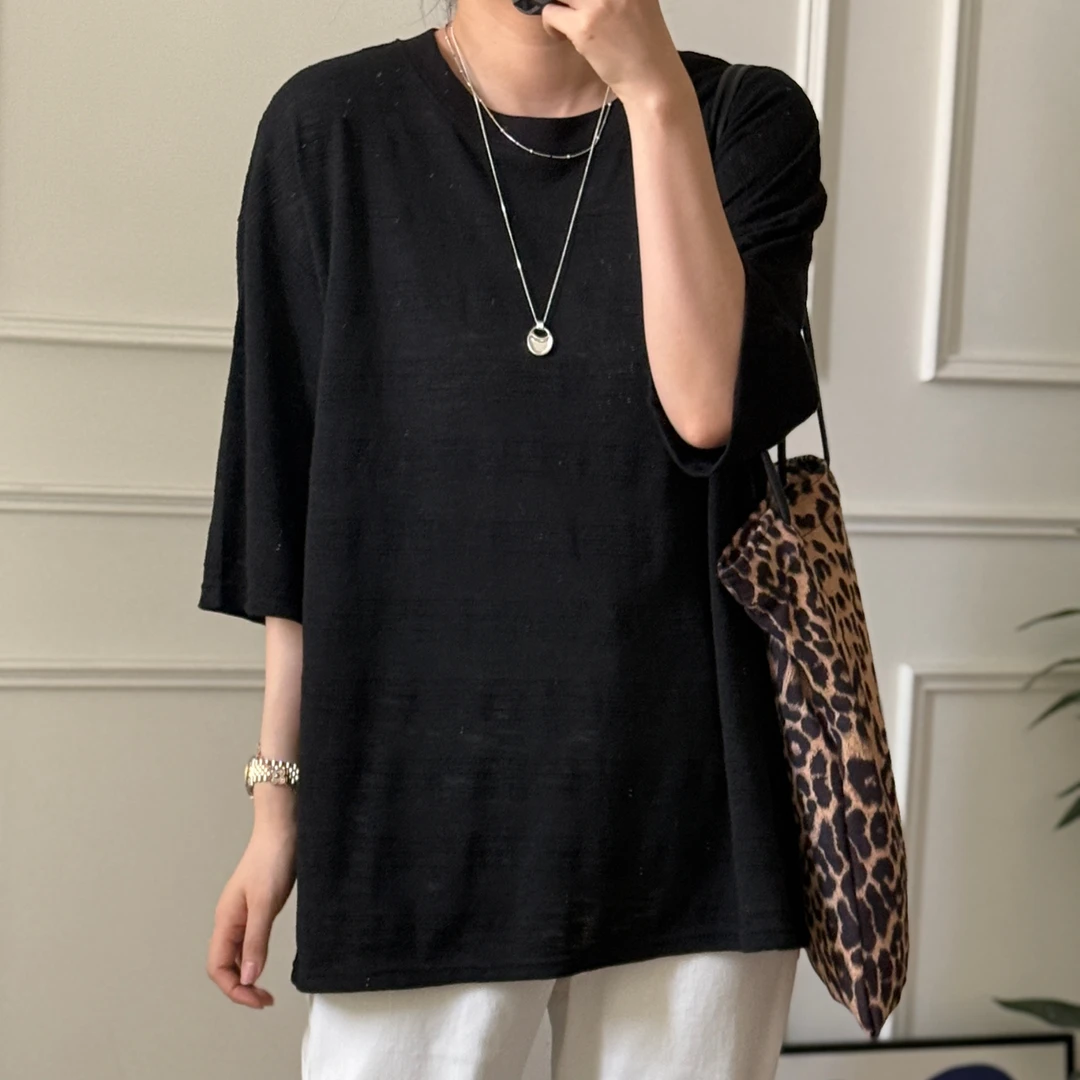 美亚恩NANA【随性】圆领宽松大版落肩T中袖纯色百搭C0235