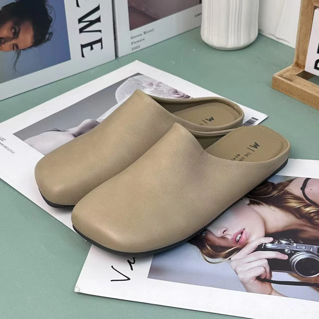 晚晚风奶茶温柔包头勃肯半拖鞋女外穿2025春季配裙一脚蹬穆勒单鞋