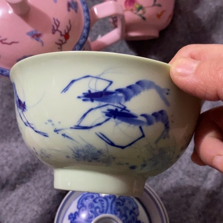 碗陶瓷绿稀土虾趣图五寸碗