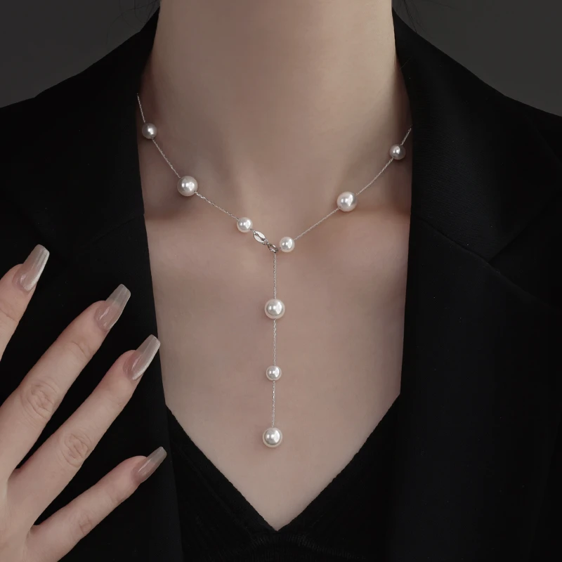 链子925银 925施家珍珠满天星项链女2025爆款夏高级颈链颈饰配件