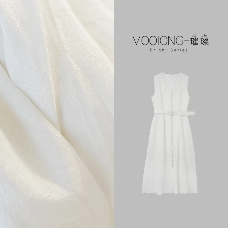 【墨琼】“夏意”100亚麻春夏立体裁剪收腰显瘦连衣裙7733
